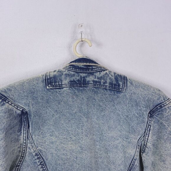 Tiger Fox Jacket Womens M Denim Acid Wash Full Zip Cropped Full Zip Y2K 90s VTG - Picture 9 of 14